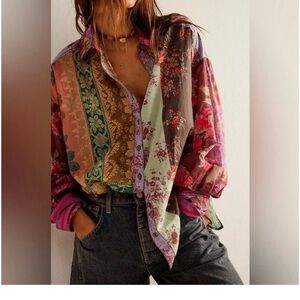 Free People Flower Patch Button Down Shirt